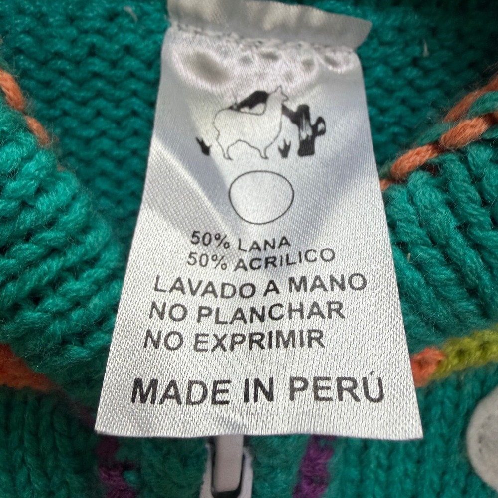 Unbranded Knit Hoodie Toddler 2T Teal Wool Blend Llama Cactus Peru Sweater - Picture 4 of 6